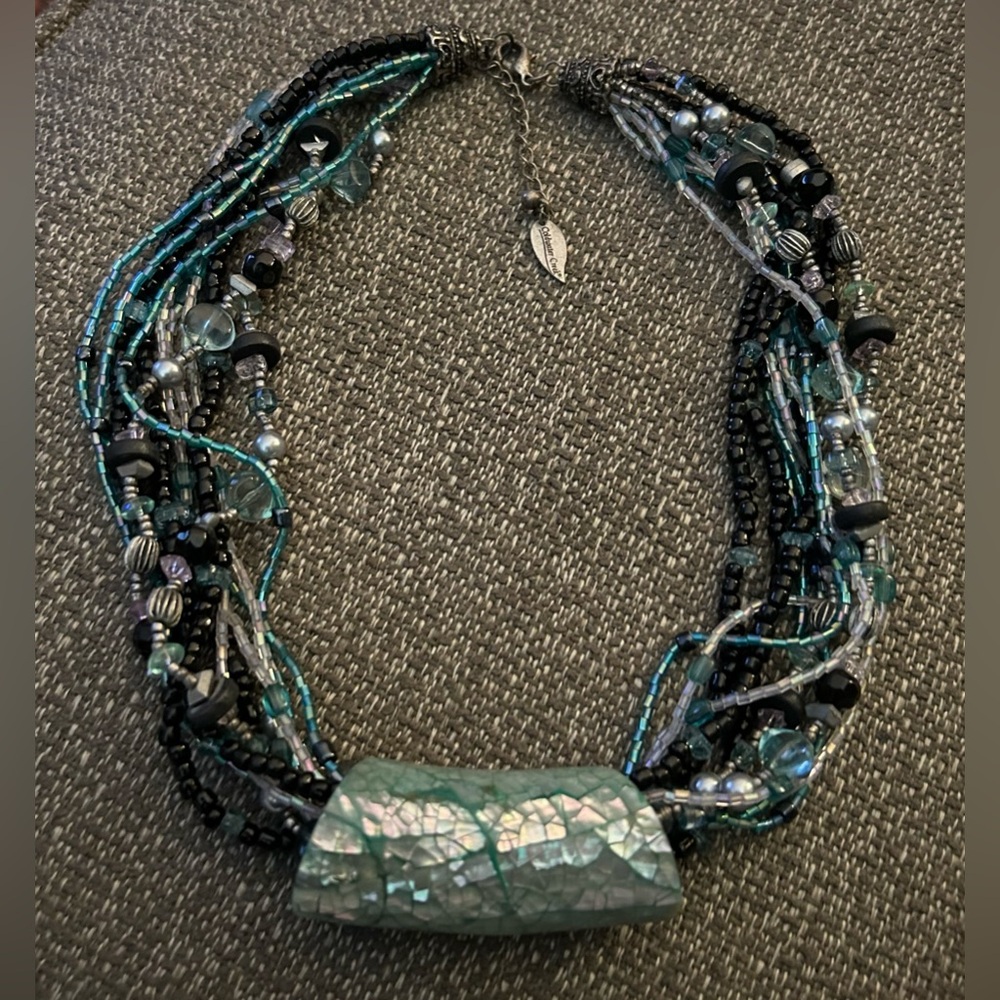 COLDWATER CREEK Multi-Strand, Beaded, Abalone Pendant Nexklace